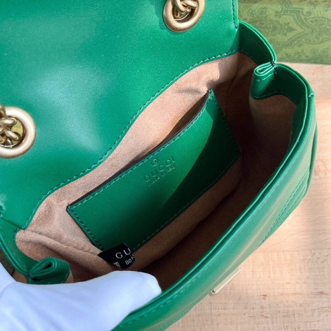 Bolsa Ombro Couro Acolchoado Padrão Chevron Verde Mini