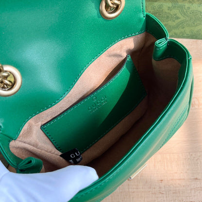 Bolsa Ombro Couro Acolchoado Padrão Chevron Verde Mini