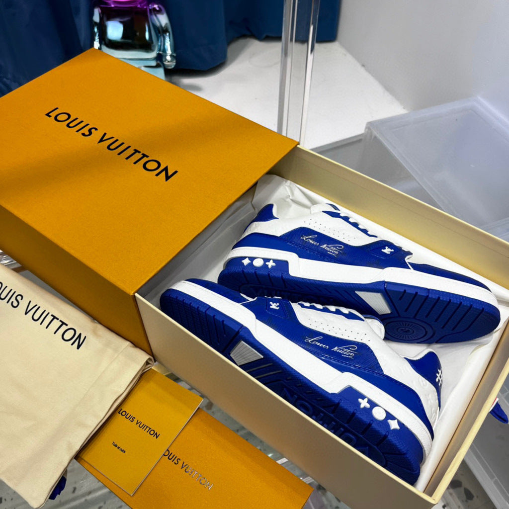 Tênis Casual Couro Branco Azul