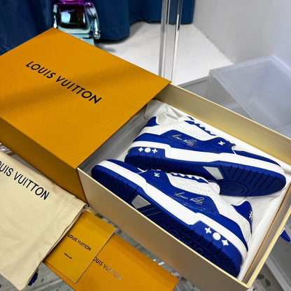 Tênis Casual Couro Branco Azul