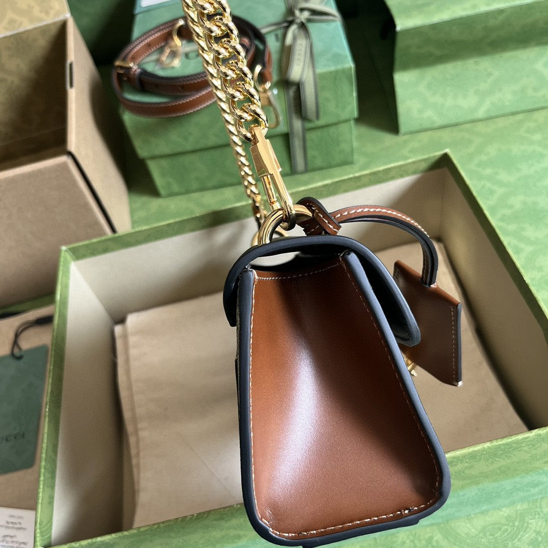 Bolsa Shoulder Couro Padrão Quadriculado Marrom Fechamento Cadeado Médio