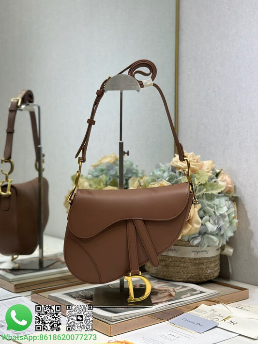 Bolsa Saddle Lona Padrão Inclinado Bege