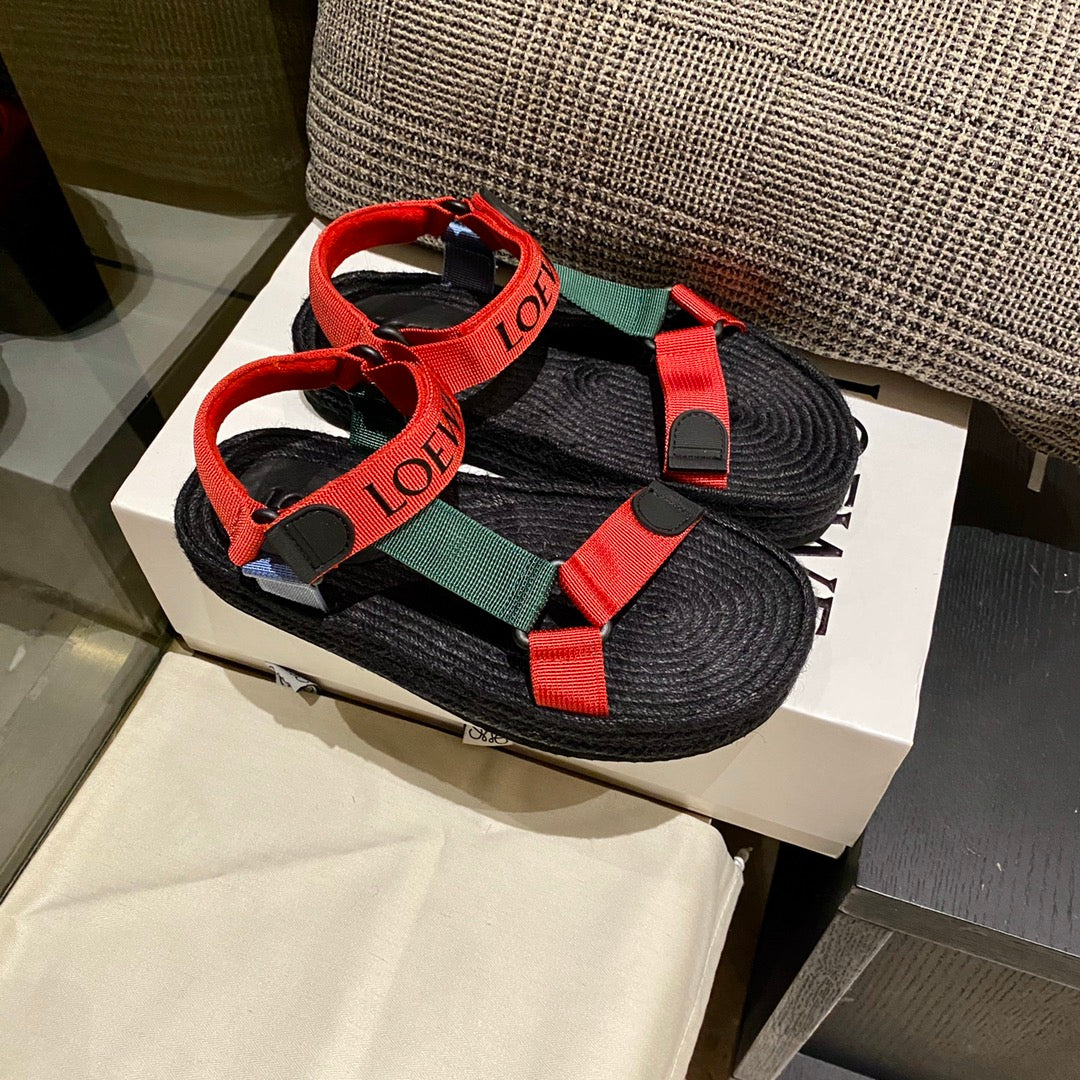 Sandália Espadrilhe Nylon Vermelho e Verde Tira Ajustável
