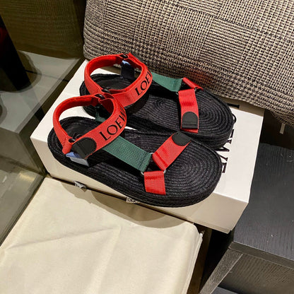 Sandália Espadrilhe Nylon Vermelho e Verde Tira Ajustável