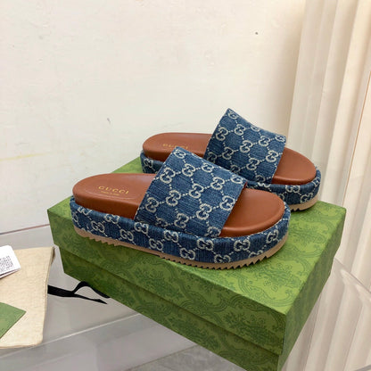 Sandália Plataforma Couro Jeans MM