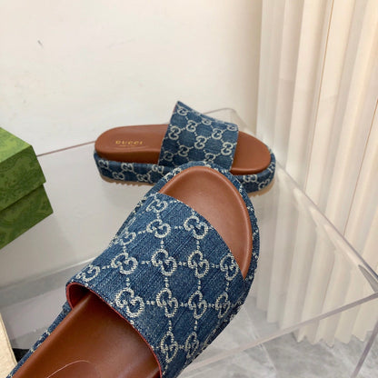 Sandália Plataforma Couro Jeans MM
