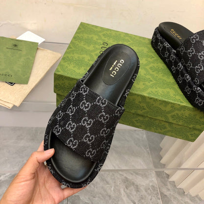 Sandália Plataforma Jeans Jacquard Preto 55mm