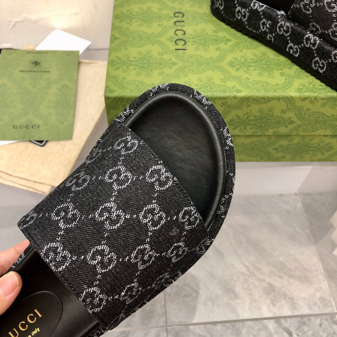 Sandália Plataforma Jeans Jacquard Preto 55mm