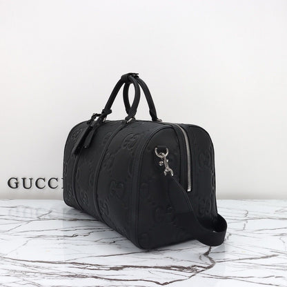 Bolsa Duffle Couro Padrão Letras Entrelaçadas Marrom Grande
