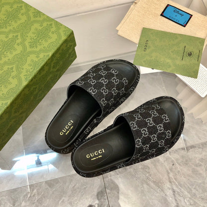 Sandália Plataforma Jeans Jacquard Preto 55mm