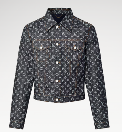 Jaqueta Jeans Jacquard Padrão Monograma Geométrico