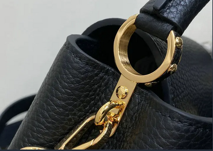 Bolsa Satchel Couro Supple Estruturada Preta Alça Superior