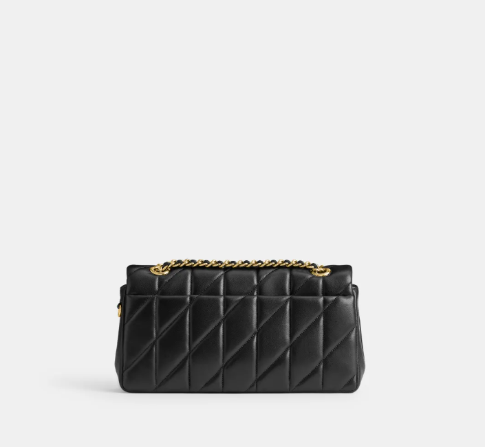 Bolsa Ombro Couro Preto Com Detalhe em Corrente