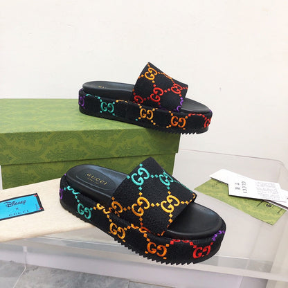 Sandália Plataforma Couro Multicolor Arco-Íris