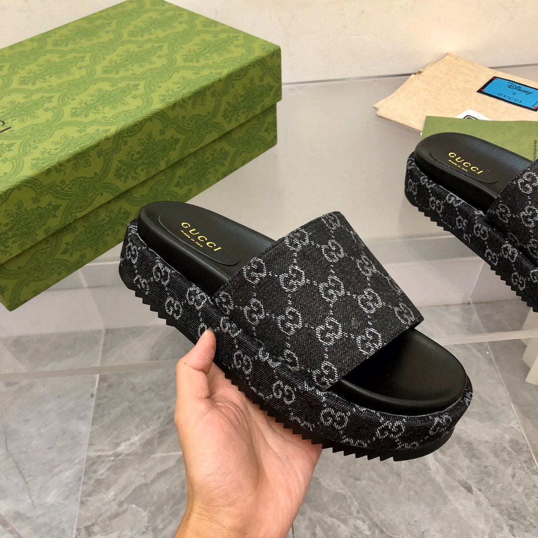 Sandália Plataforma Jeans Jacquard Preto 55mm