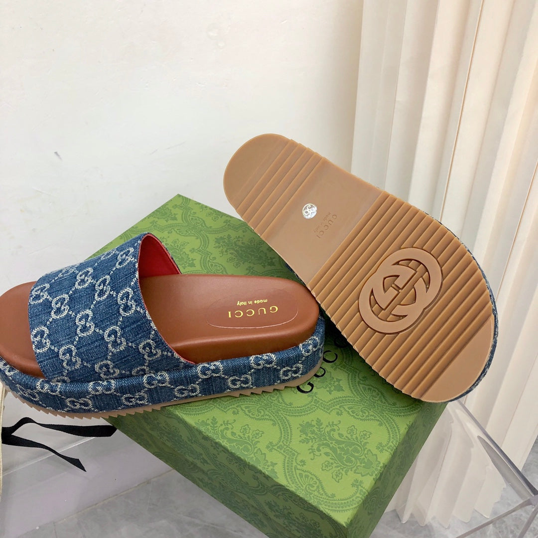 Sandália Plataforma Couro Jeans MM
