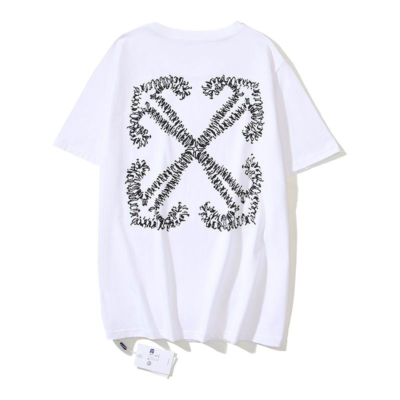 Camiseta Algodão Branca Seta Frontal Estampada