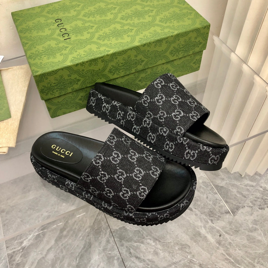 Sandália Plataforma Jeans Jacquard Preto 55mm