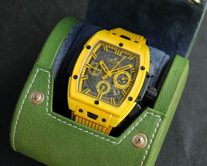 Relógio Analógico Aço Amarelo Mostrador Hexagonal