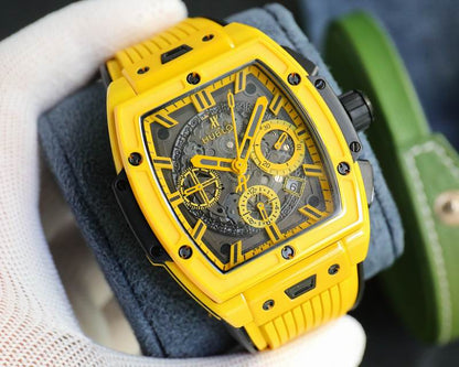 Relógio Analógico Aço Amarelo Mostrador Hexagonal