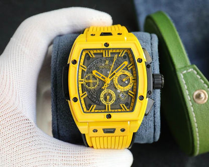 Relógio Analógico Aço Amarelo Mostrador Hexagonal