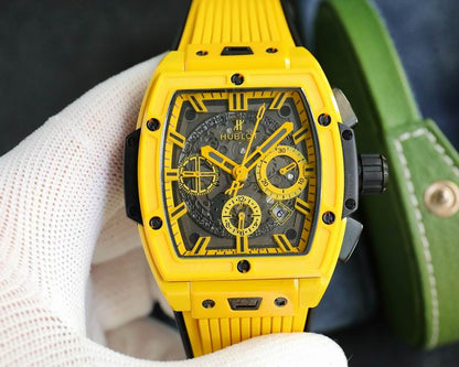 Relógio Analógico Aço Amarelo Mostrador Hexagonal