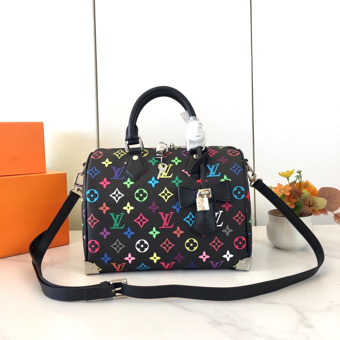 Bolsa Satchel Couro Padrão Monograma Geométrico Marrom 30cm
