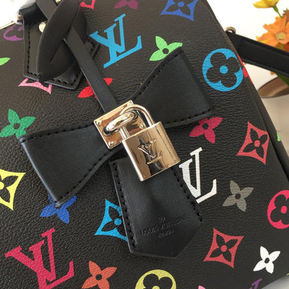 Bolsa Satchel Couro Padrão Monograma Geométrico Marrom 30cm