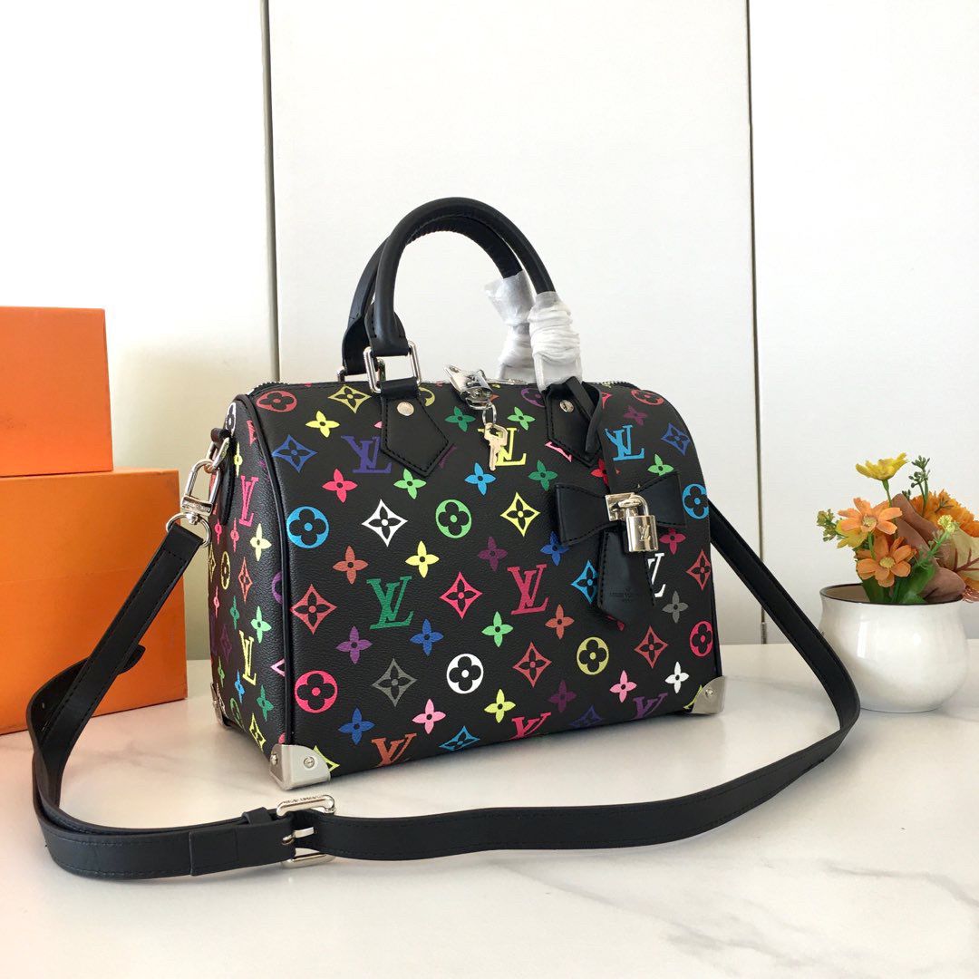 Bolsa Satchel Couro Padrão Monograma Geométrico Marrom 30cm
