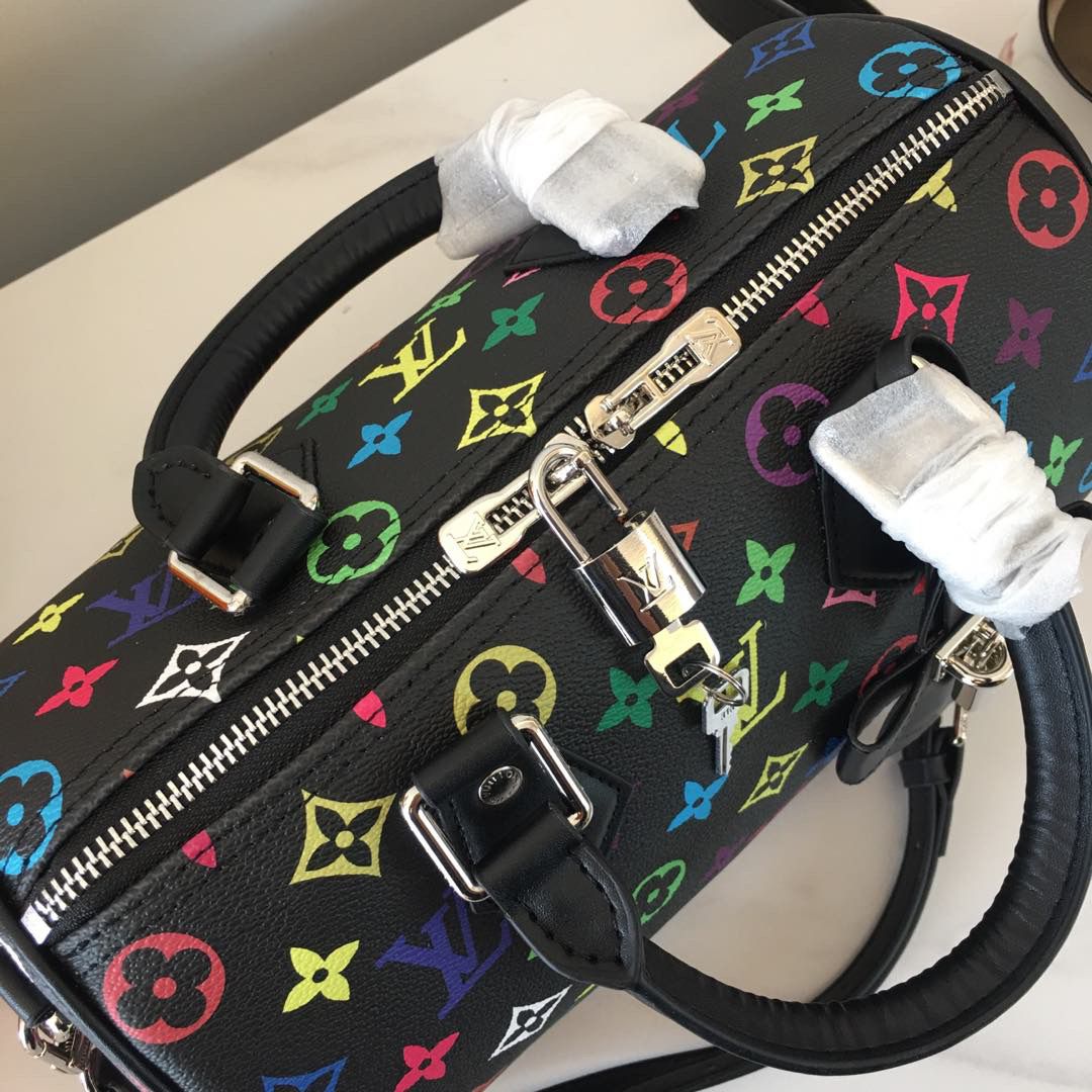 Bolsa Satchel Couro Padrão Monograma Geométrico Marrom 30cm