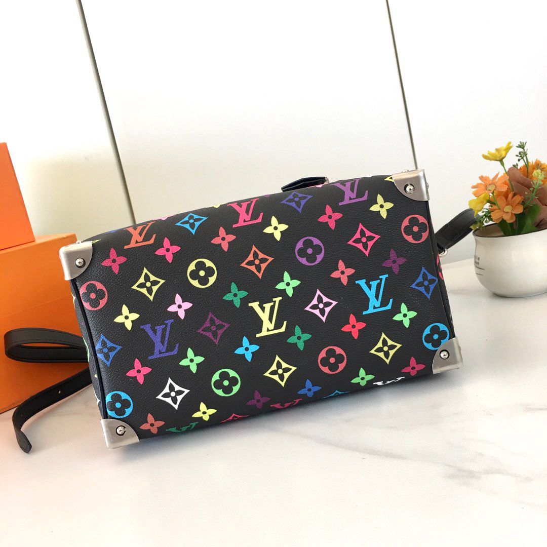 Bolsa Satchel Couro Padrão Monograma Geométrico Marrom 30cm