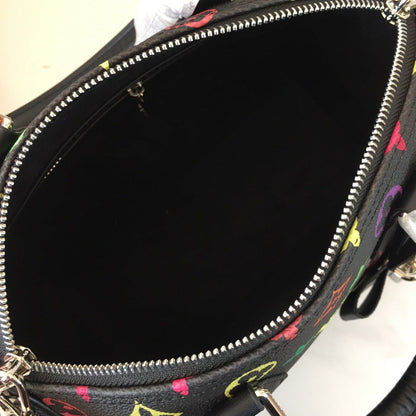 Bolsa Satchel Couro Padrão Monograma Geométrico Marrom 30cm