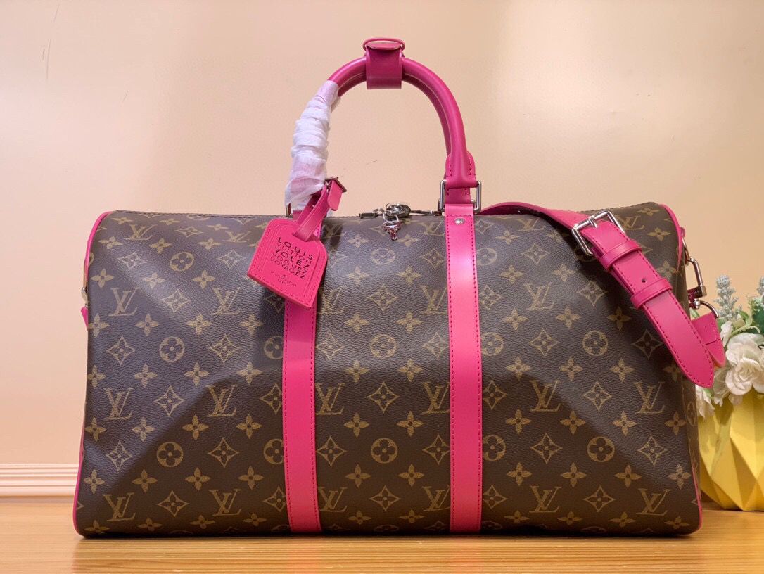 Mala de Viagem Lona Rosa Alça Ajustável 50cm