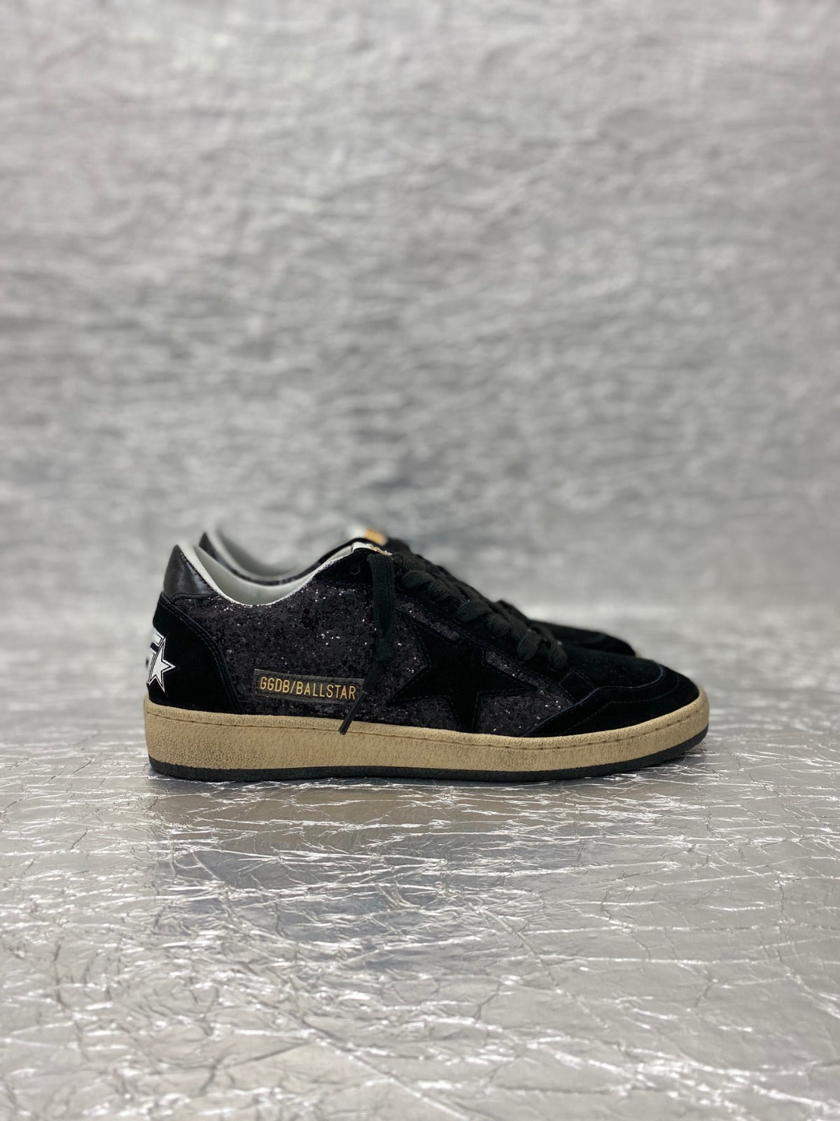 Tênis Couro com Glitter Preto