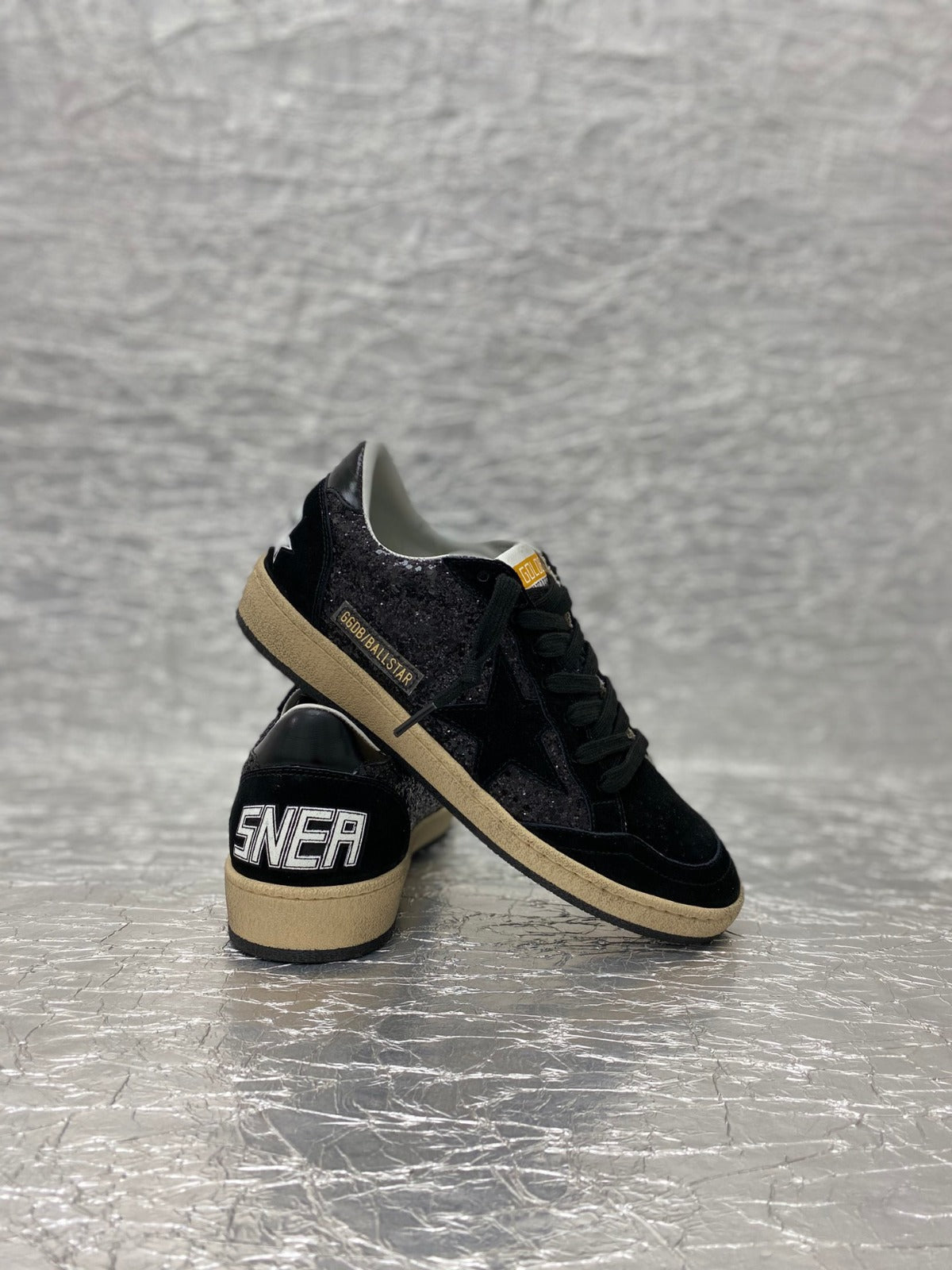 Tênis Couro com Glitter Preto