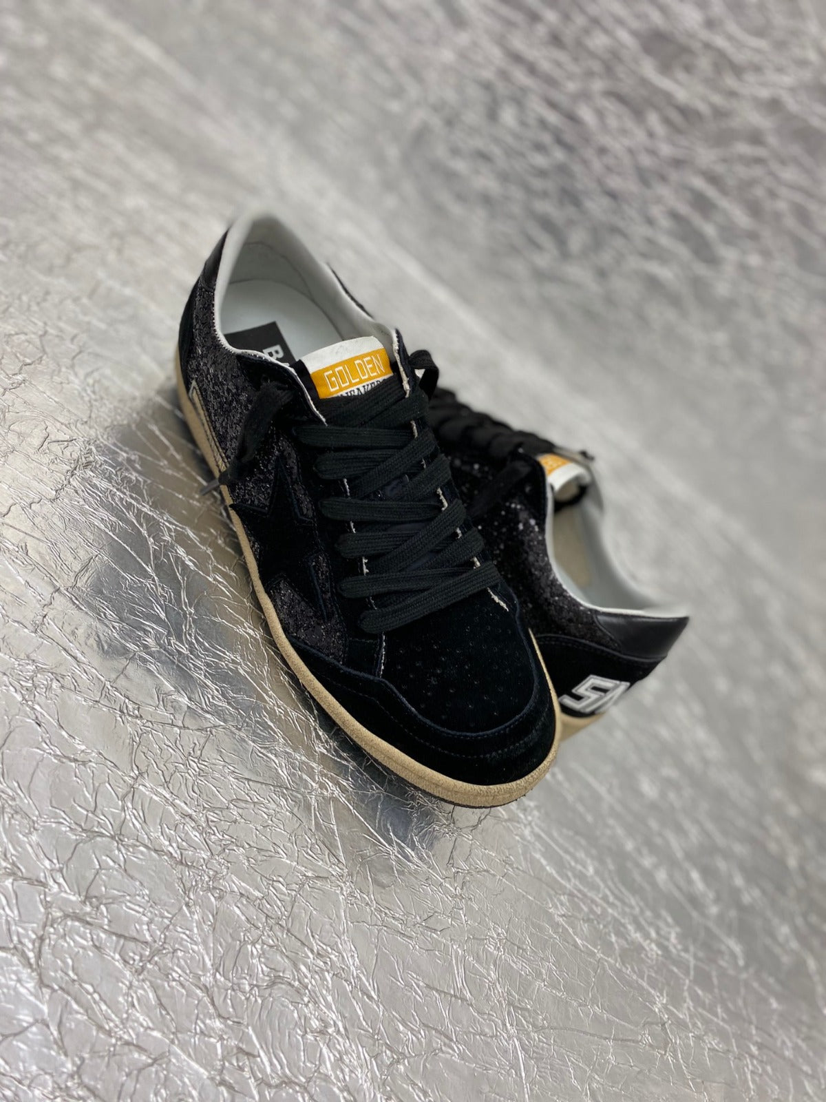Tênis Couro com Glitter Preto