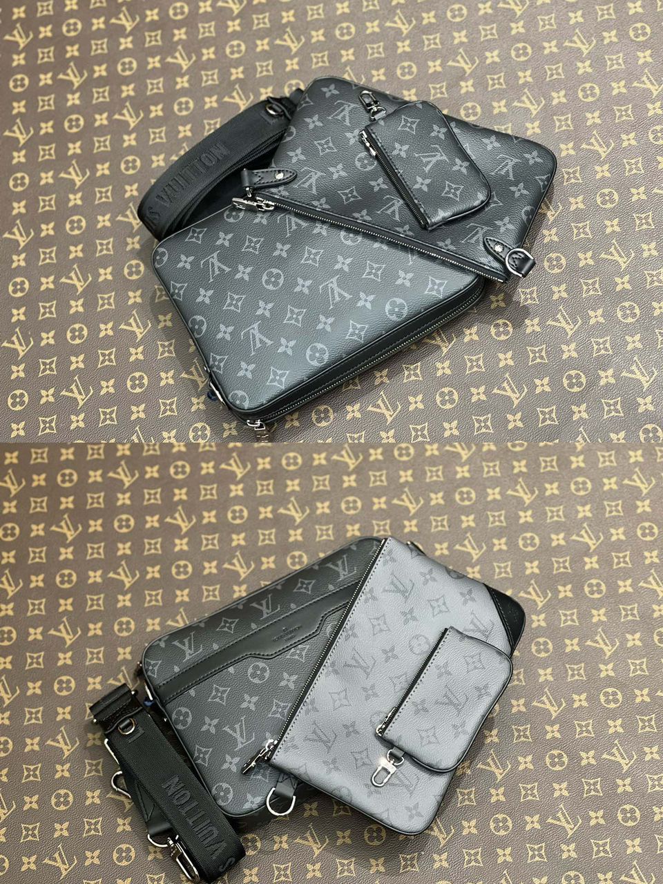 Bolsa Couro Padrão Monograma Geométrico