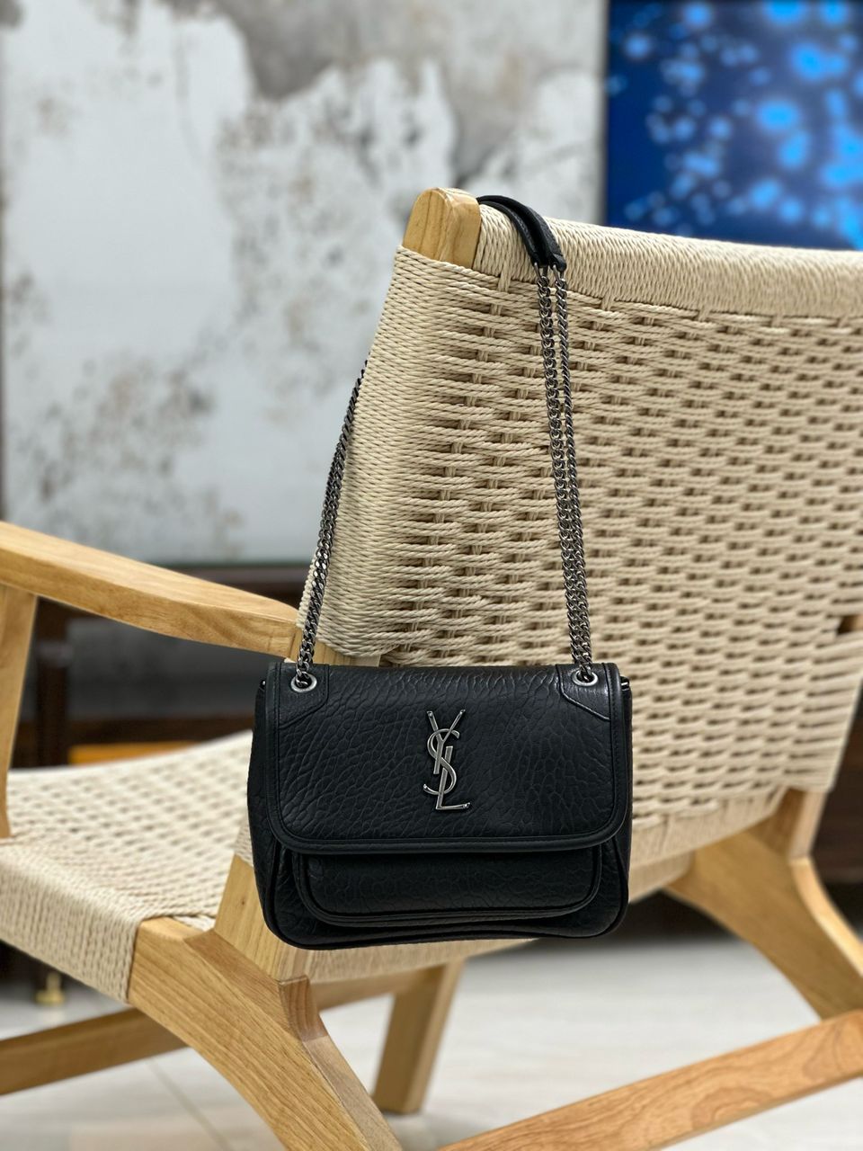 Bolsa Ombro Couro Costura em Corrente Tamanho Grande