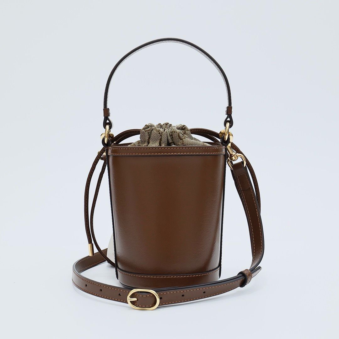 Bolsa Balde Mini Couro Listra Verde e Vermelha