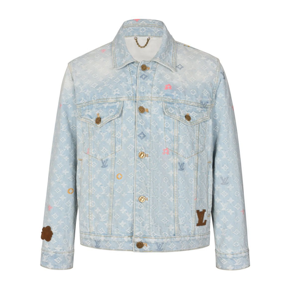 Jaqueta Jeans Padrão Monograma Geométrico Azul