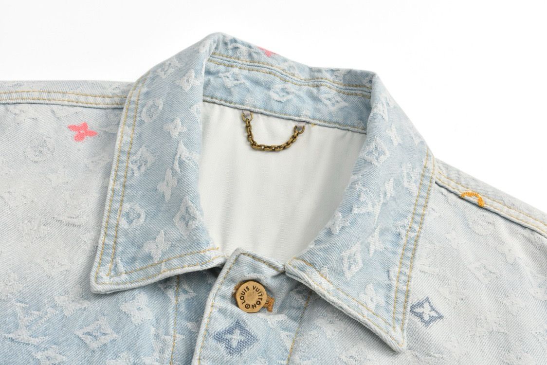 Jaqueta Jeans Padrão Monograma Geométrico Azul