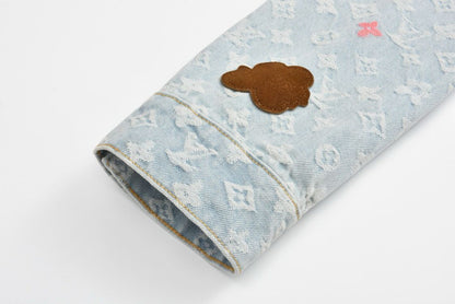Jaqueta Jeans Padrão Monograma Geométrico Azul