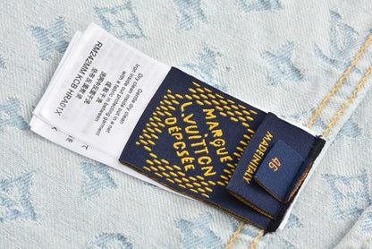 Jaqueta Jeans Padrão Monograma Geométrico Azul