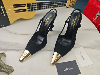 Sandália Scarpin Couro Preto Tira Slingback