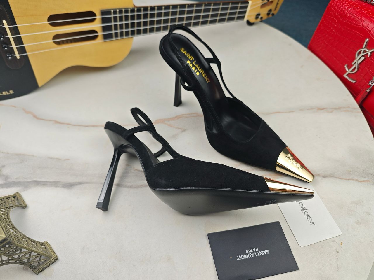 Sandália Scarpin Couro Preto Tira Slingback