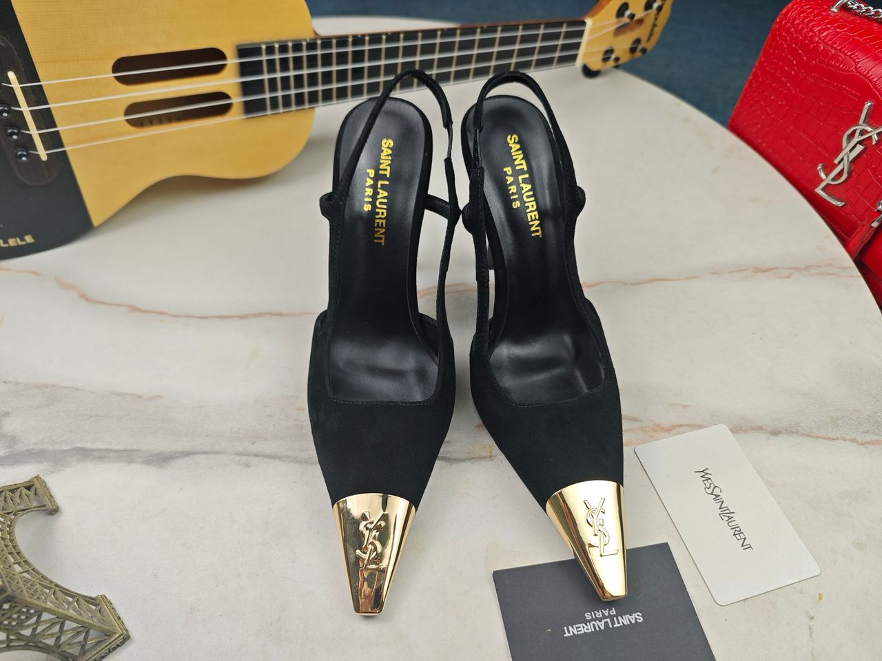 Sandália Scarpin Couro Preto Tira Slingback
