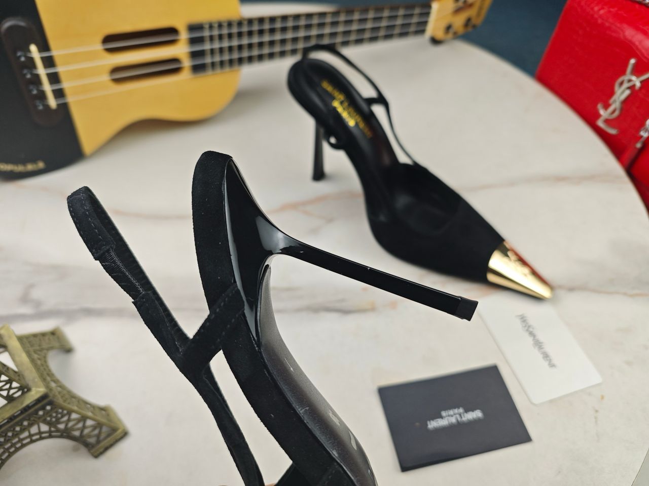 Sandália Scarpin Couro Preto Tira Slingback
