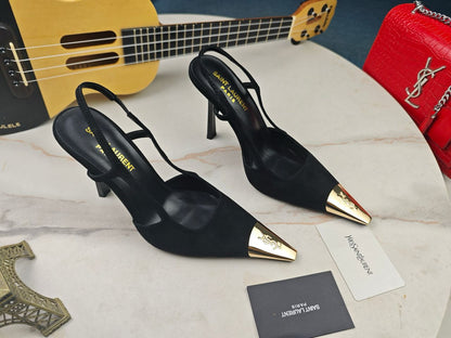 Sandália Scarpin Couro Preto Tira Slingback