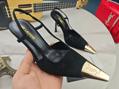 Sandália Scarpin Couro Preto Tira Slingback