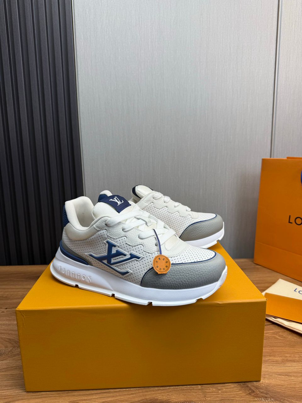 Tênis Casual Couro Branco Azul
